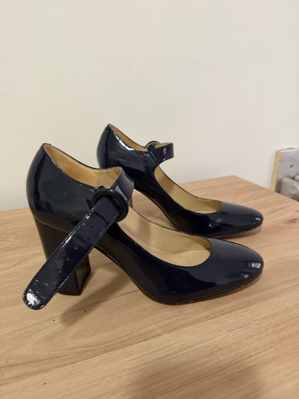 Marc Fisher Navy Patent Mary Jane Block Heels
